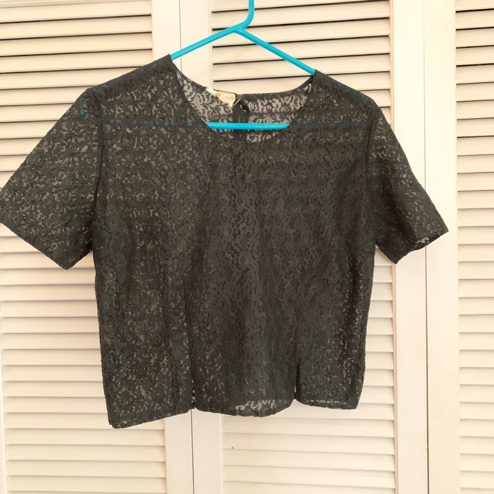 Vintage 1950s Black Lace Lined Sheer Blouse Back Buttons Jane Holly Small